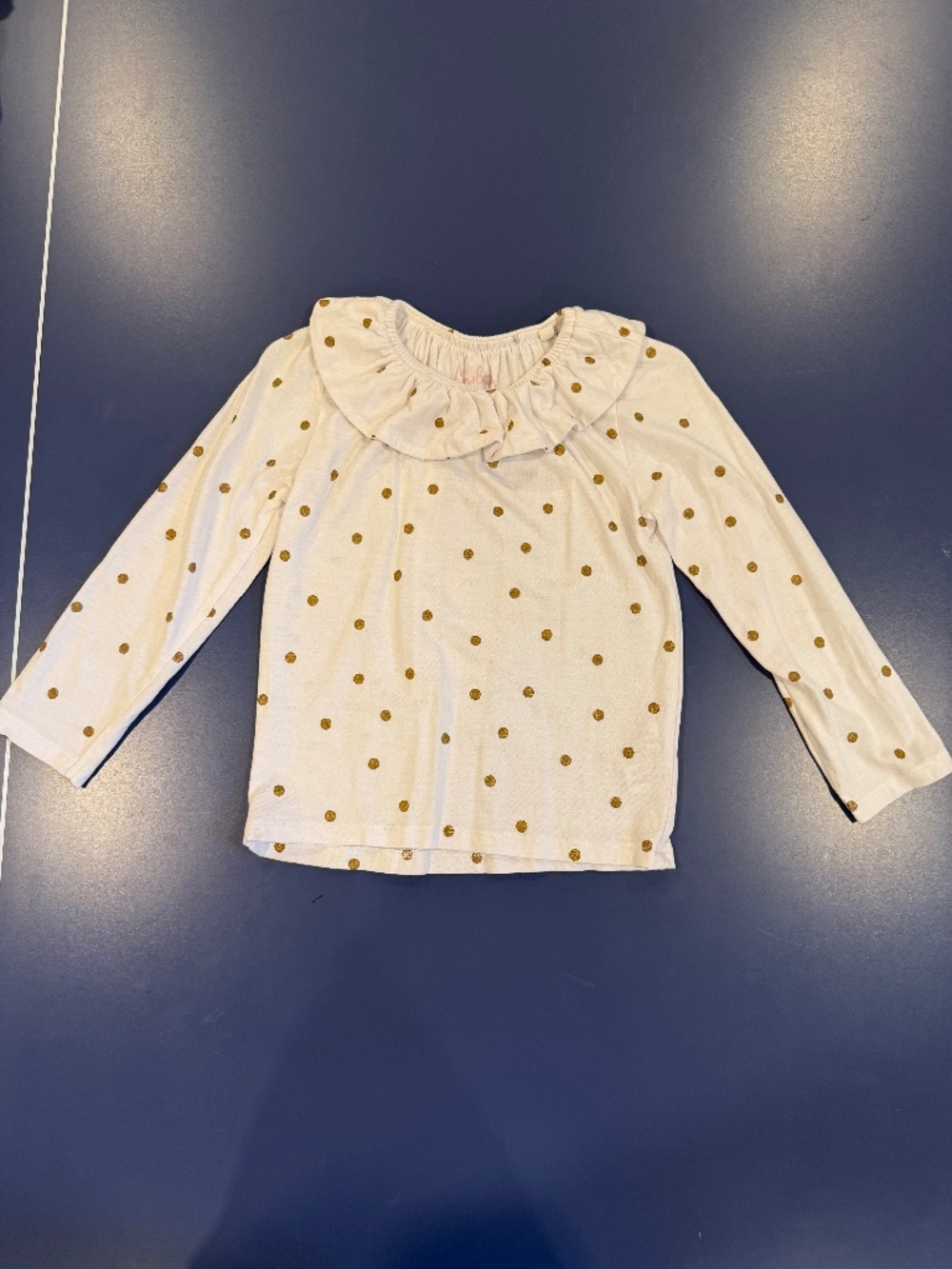 Size 5-6 Mini Boden Gold Dots Ruffle Neck Long Sleeve